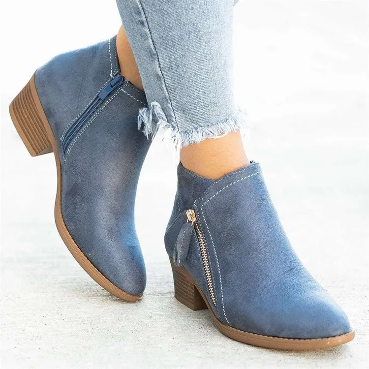 Flat side zip ankle boots - Blue
