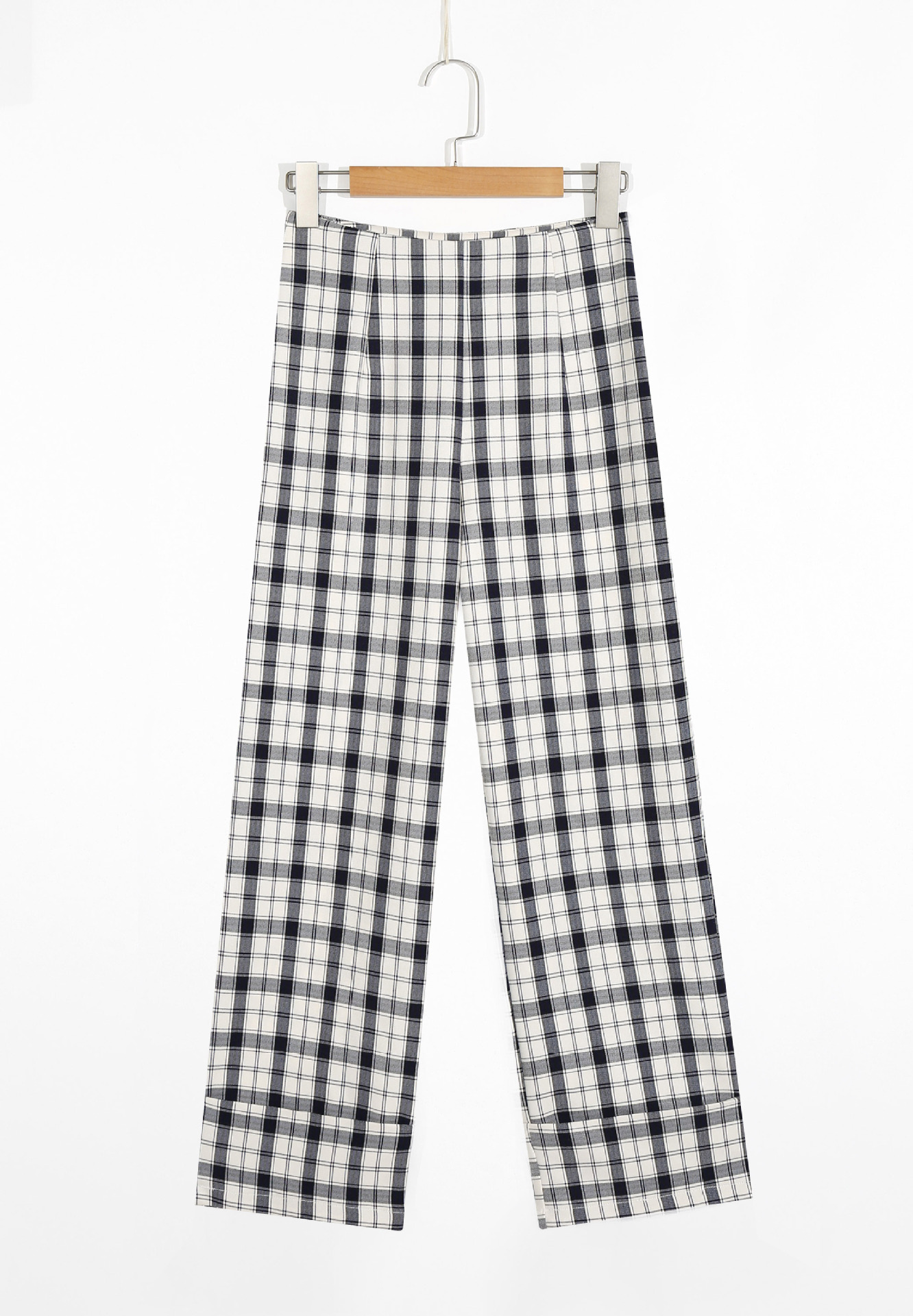 Spring and summer loose plaid wide leg pants White - Shop at LoveMi