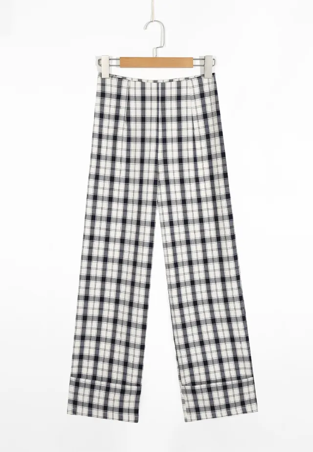 Spring and summer loose plaid wide leg pants White - Shop at LoveMi