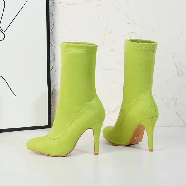 High heel socks mid boots Green - Shop at LoveMi