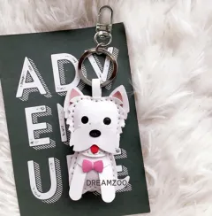 Dreamzoo original West Highland White Terrier Dog Car Key Chain West Highland cowhide dog Zodiac bag Pendant - Pink Tie - View 1