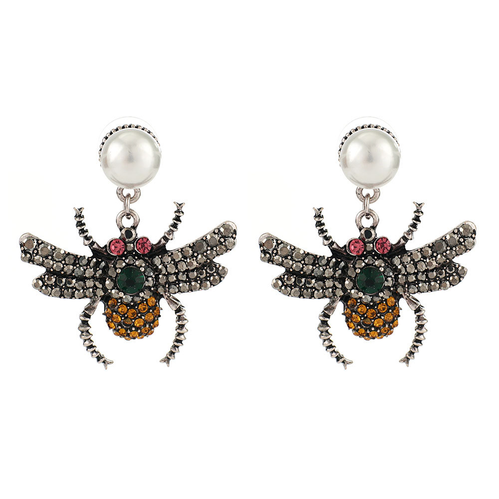 Bee diamond pearl earrings