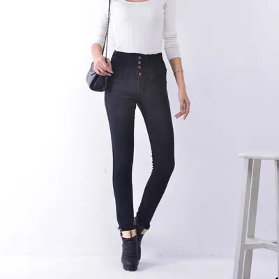 High waisted stretch breasted elastic waist slimming pants Black - Shop at LoveMi