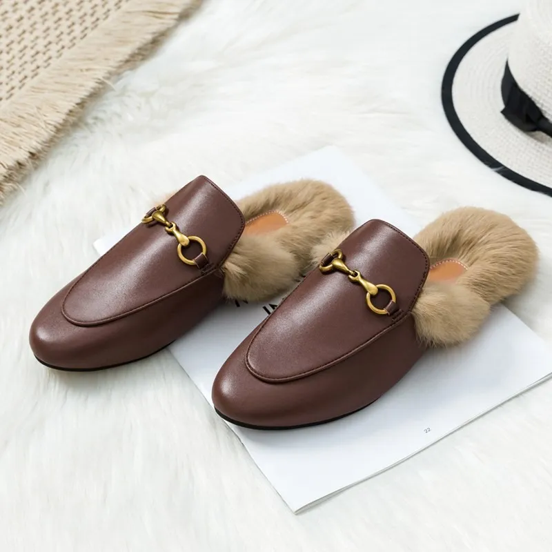 Wear flat bunny shoes in autumn and winter - Brown