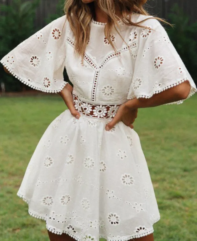 Lace patchwork cotton dress White - Shop at LoveMi