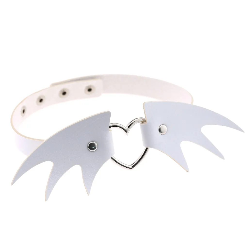 Punk style little devil PU leather collar bone collar - White