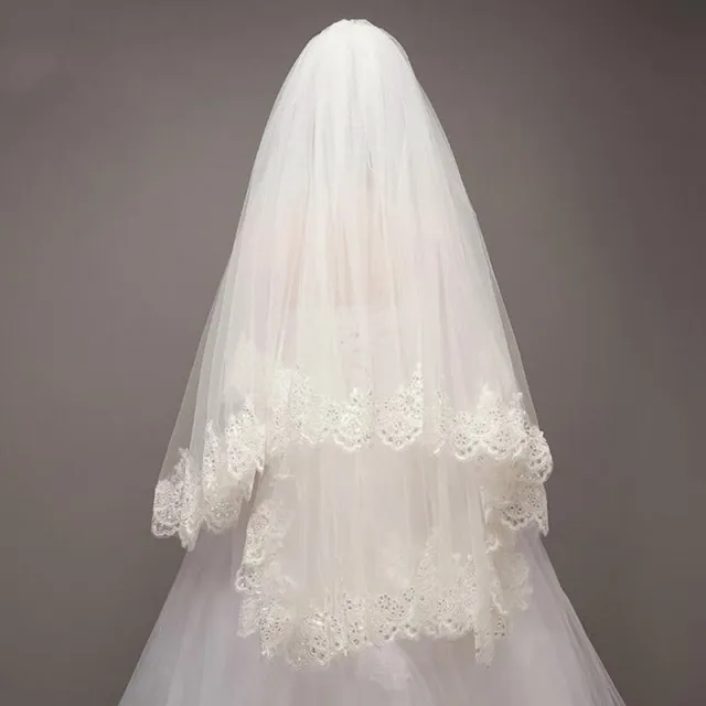 Sequined lace trim veil Beige - Shop at LoveMi