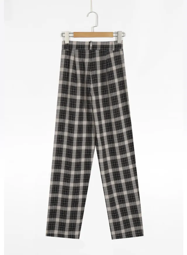 Spring and summer loose plaid wide leg pants Black - Shop at LoveMi