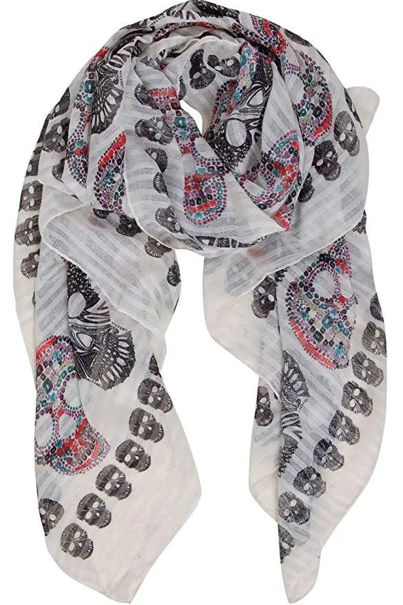 Colorful Skull Scarf - White