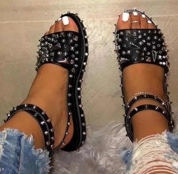 Women's Sandals Rivet Flats Cool - Black