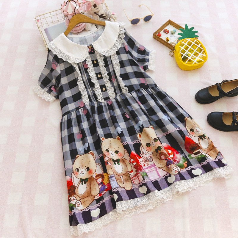 Mori female printed chiffon short-sleeved dress