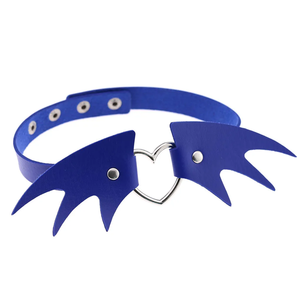 Punk style little devil PU leather collar bone collar - Blue