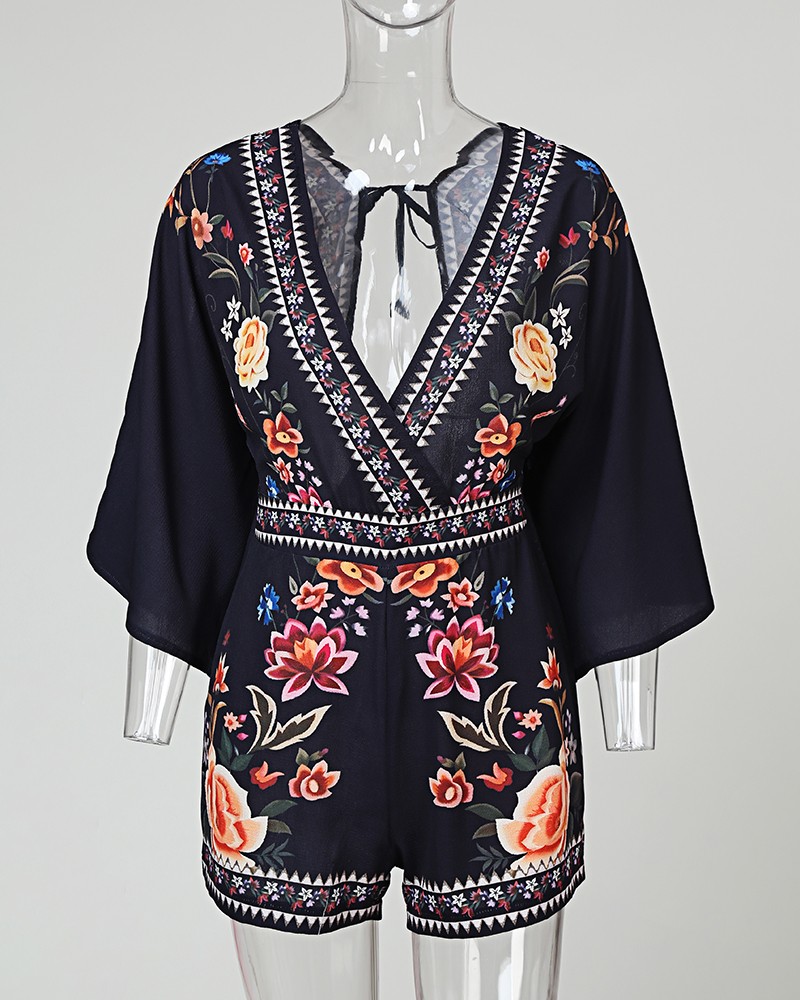 Printed deep V jumpsuit