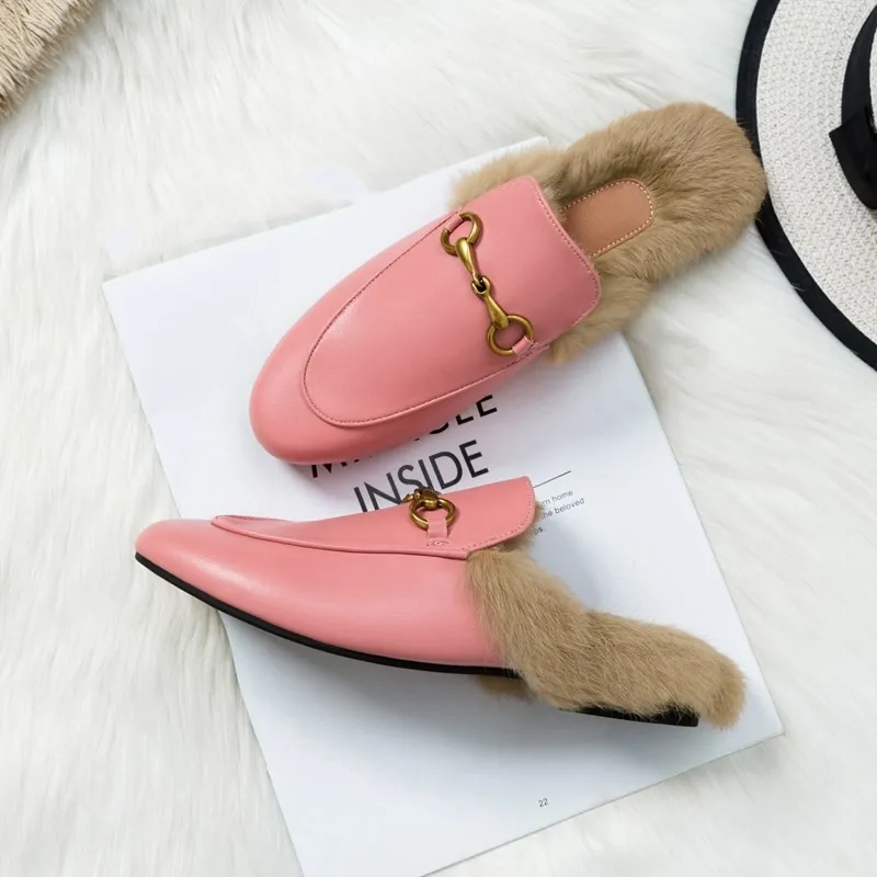 Wear flat bunny shoes in autumn and winter - Pink