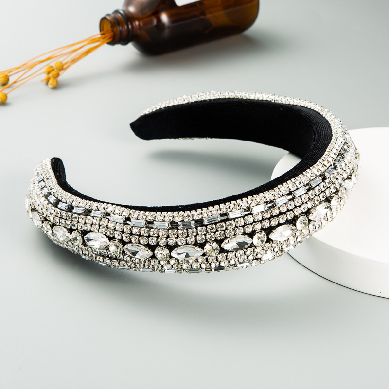Baroque style colored rhinestone sponge headband White - Shop at LoveMi