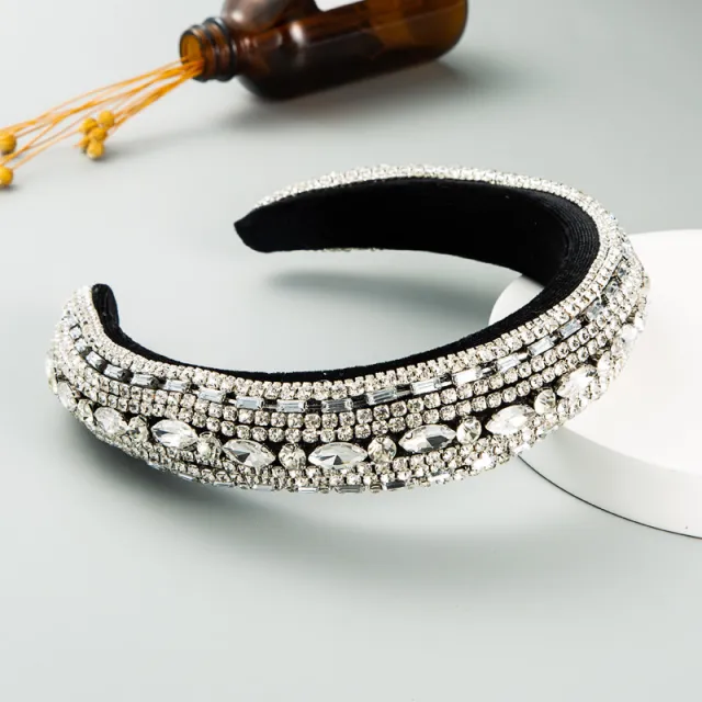 Baroque style colored rhinestone sponge headband White - Shop at LoveMi