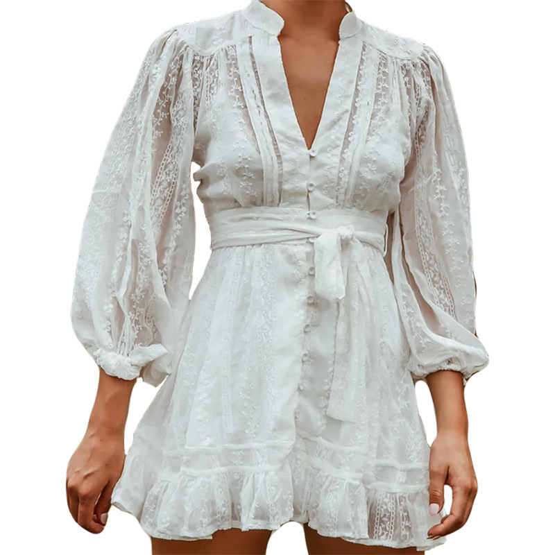 3/4 sleeve waist short dress