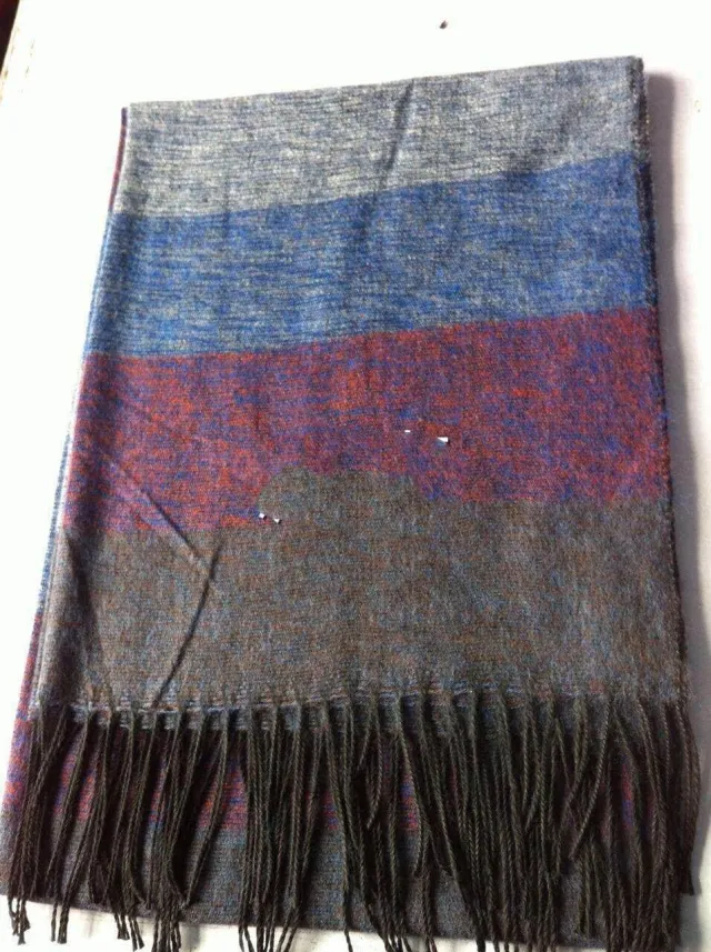Cashmere striped checked shawl Navy - Shop at LoveMi