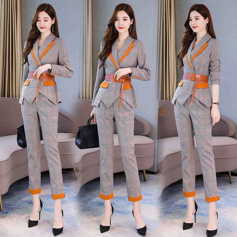 Two-piece plaid women's professional suit