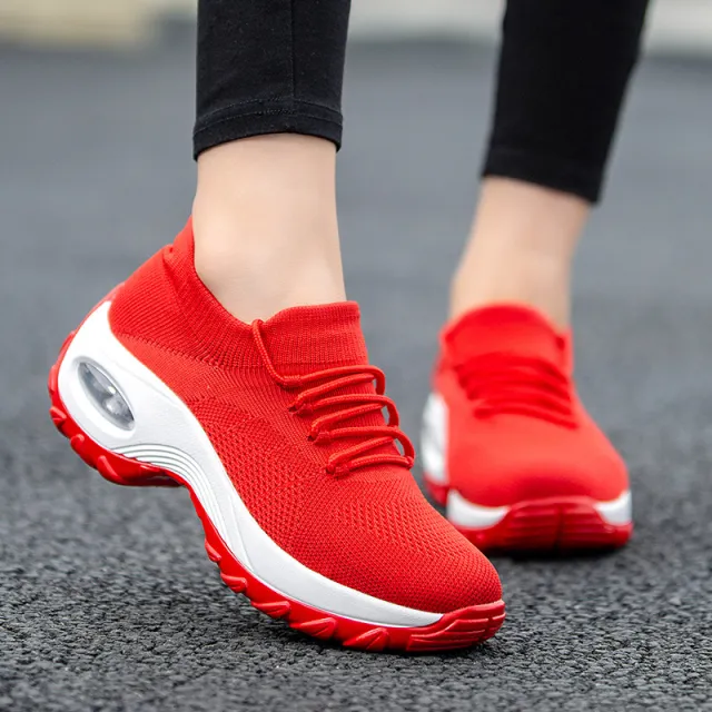 Sports Women Flying Knit Socks Shaking Shoes Red - Shop at LoveMi