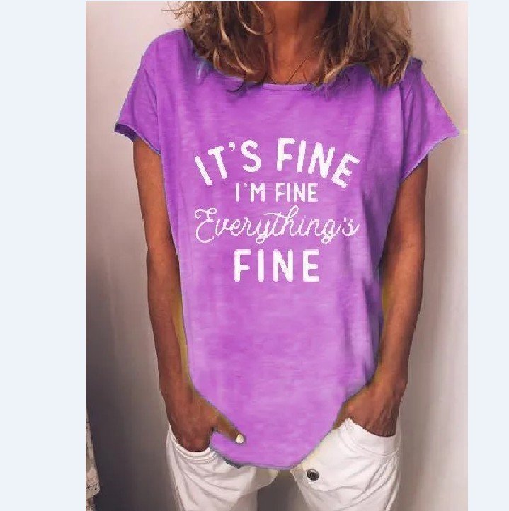 Casual simple plus size letter pullover T-shirt - 2