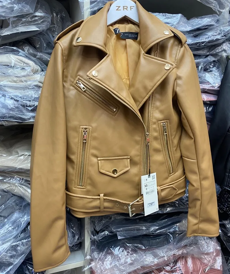 Faux leather biker jacket - Camel