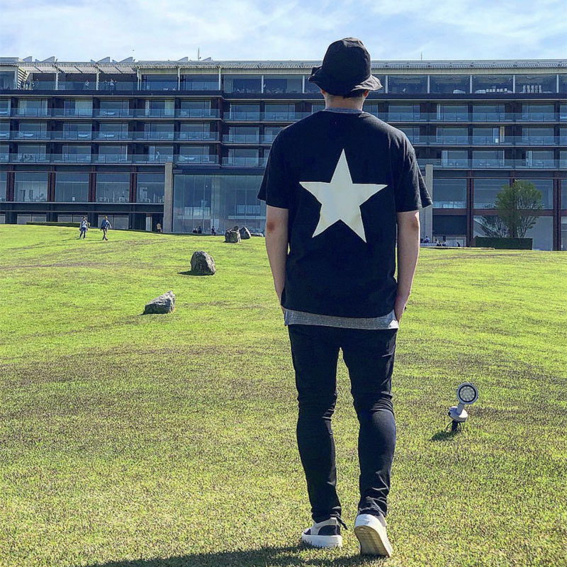 Five-pointed star double line T-shirt high street loose trend