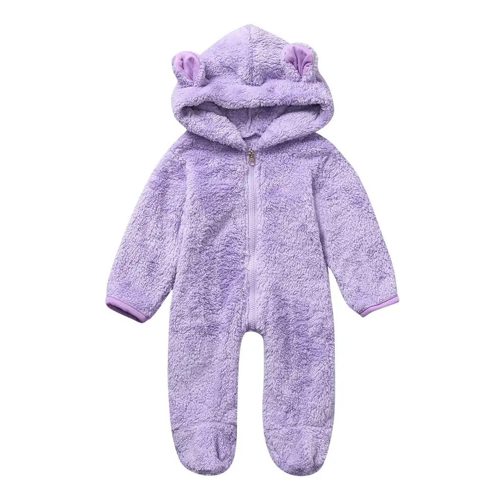 Baby Hooded Jumpsuit with Bear Ears for Winter — Purple, 60cm