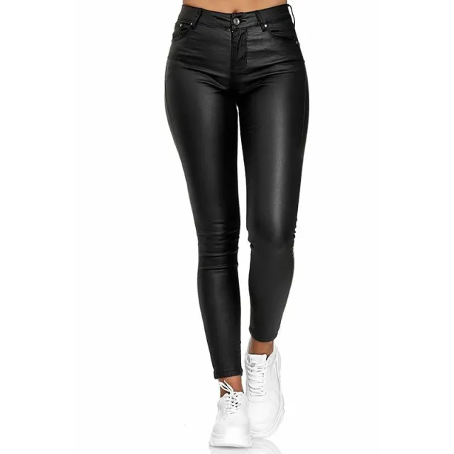 Pure color PU casual pants Black - Shop at LoveMi