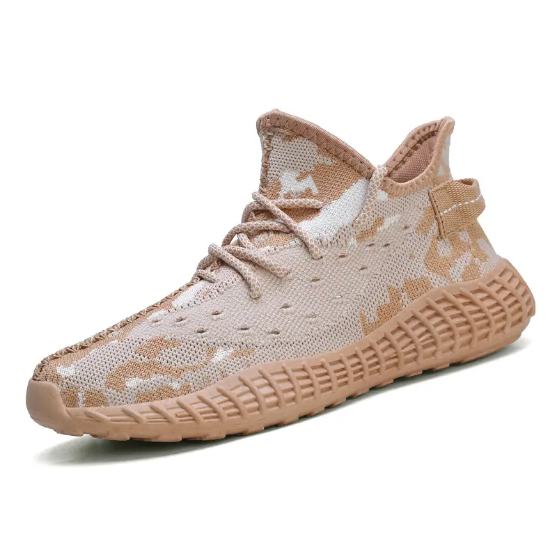Men's platform low-top lace-up flying knit sneakers