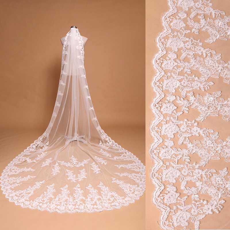 Long tail lace veil