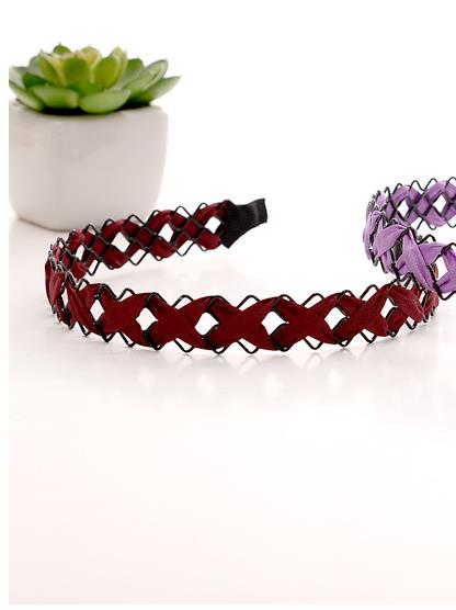 Hollow chiffon woven headband Red Wine - Shop at LoveMi