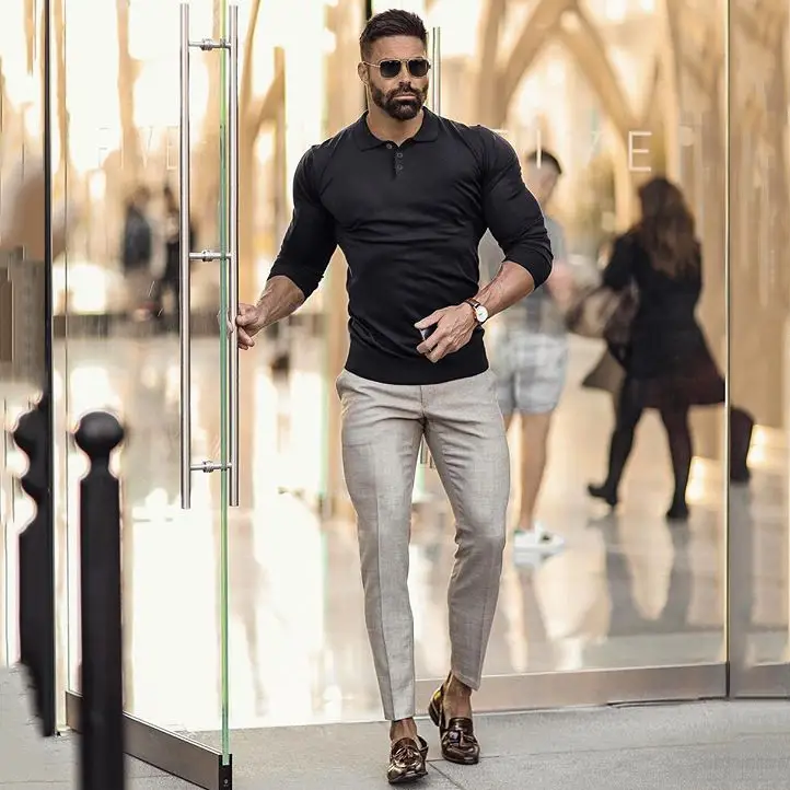 Long sleeve lapel quick-drying men's fitness tights