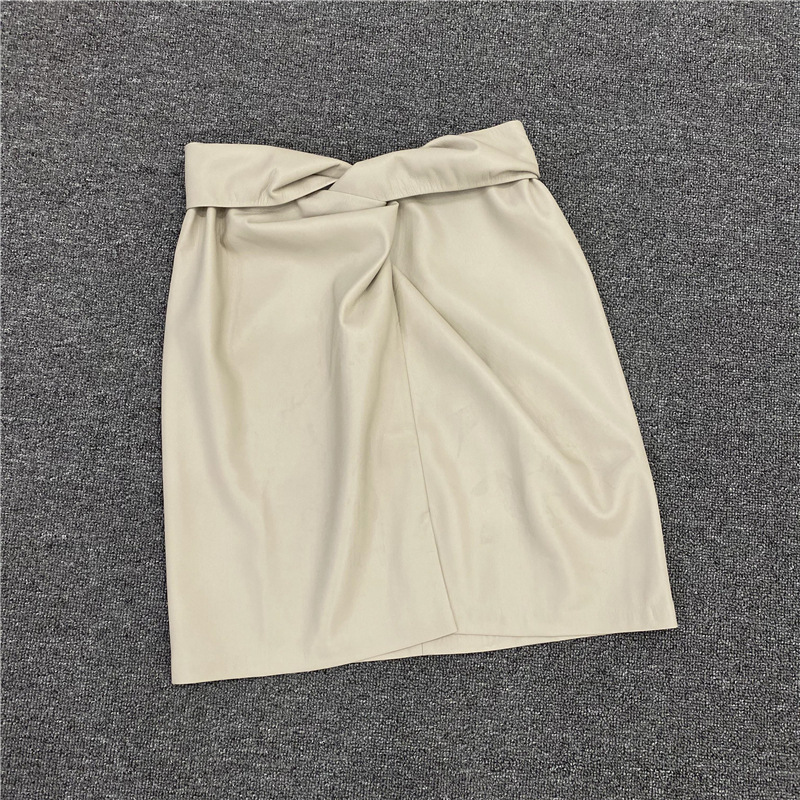 Faux leather plain leather short skirt Milky White - Shop at LoveMi