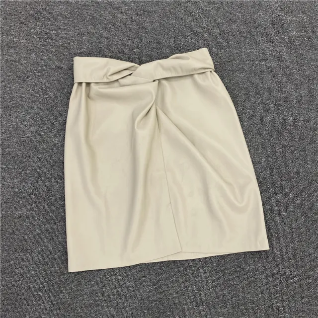 Faux leather plain leather short skirt Milky White - Shop at LoveMi