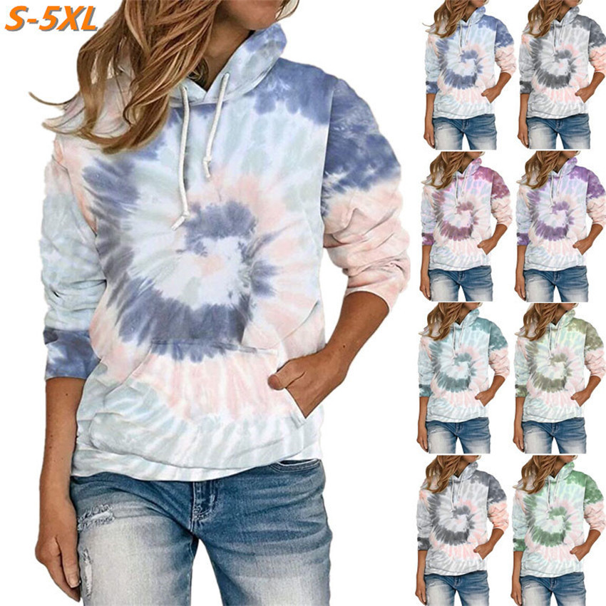Tie-dye printed hooded long-sleeved sweatshirt