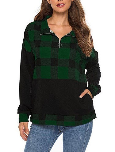 Zip Check Long Sleeve Sweatshirt
