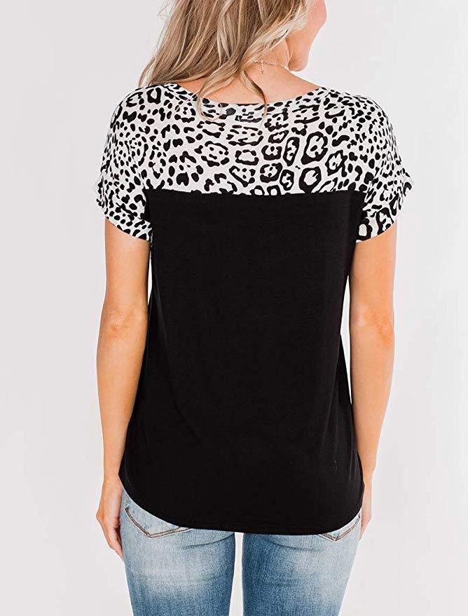Leopard print stitching short sleeves