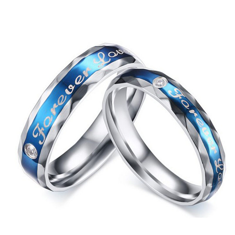 خاتم زوجي من الفولاذ التيتانيوم بالأزرق