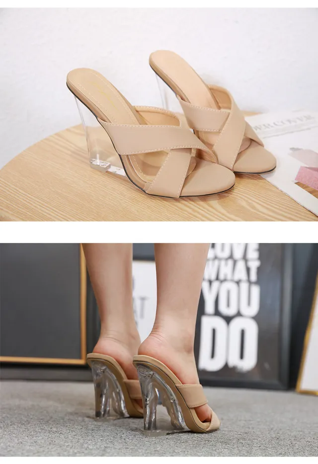 Crystal fluorescent high heels Beige - Shop at LoveMi