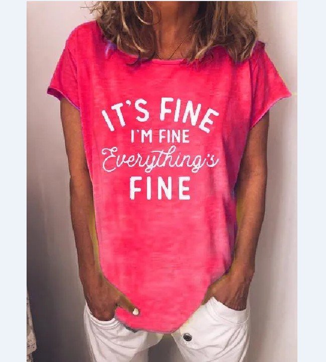 Casual simple plus size letter pullover T-shirt - 3