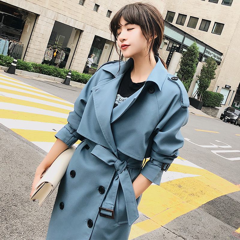 Loose ladies Hong Kong style long coat blue