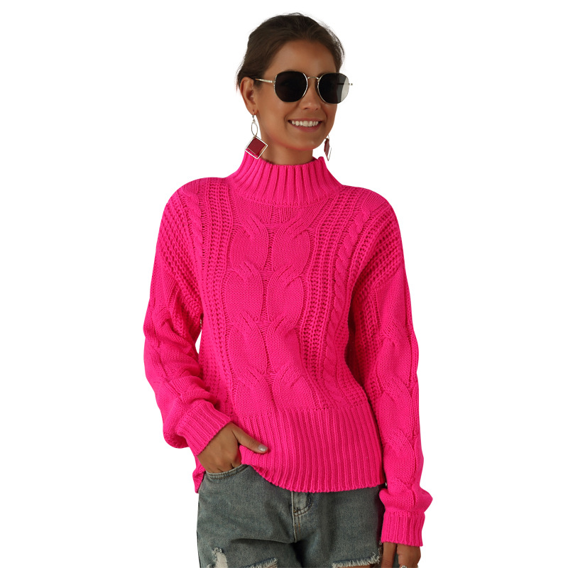 Fluorescent long sleeve cable knit sweater