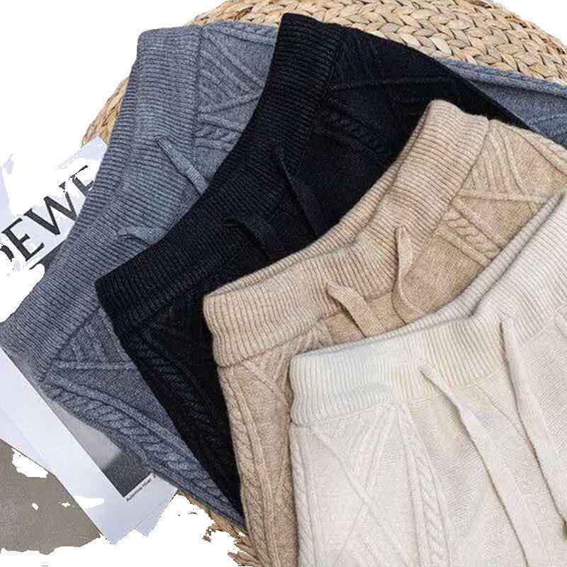 Twist striped knitted loose drawstring elastic waist carrot pants