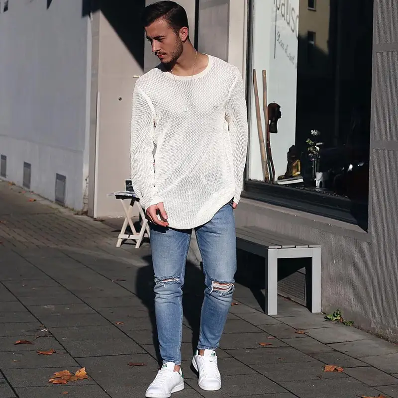 Solid color long-sleeved knitted pullover