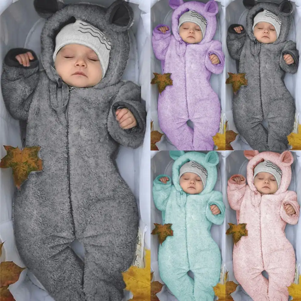 Baby Hooded Jumpsuit with Bear Ears for Winter