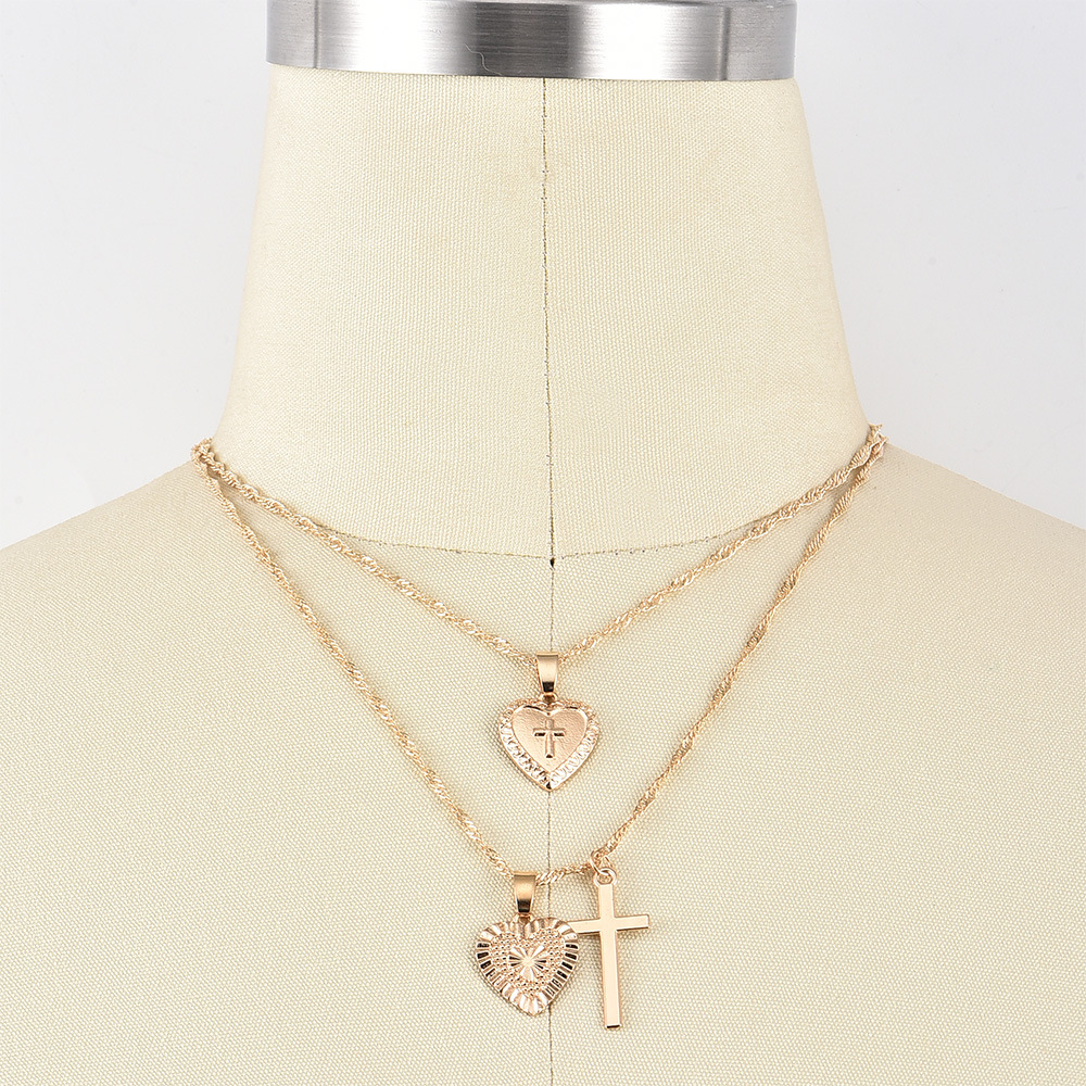 Love cross pendant multi - layered women's necklace