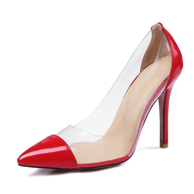 Transparent shoes stiletto pointed pump women's shoes