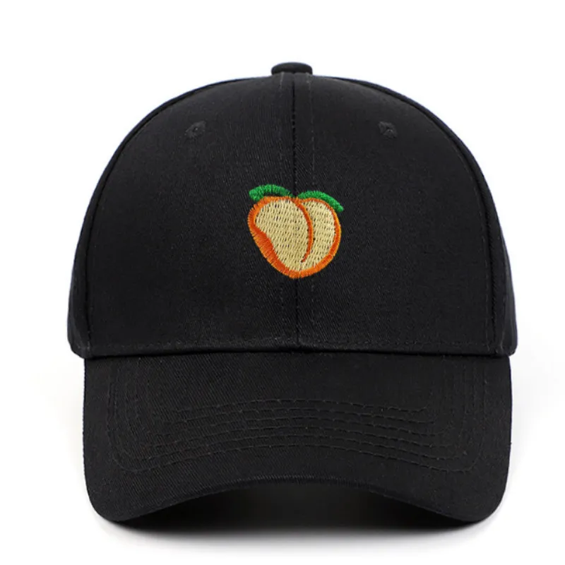 Cotton embroidery peach baseball cap - Black