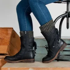 Women Winter Boots Mid-Calf Snow Boots - Black - View 1